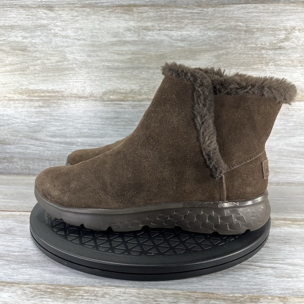 Skechers Women 400 Blaze Brown Suede Winter Boots 9 Faux Fur Lined 5GEN Sneakers